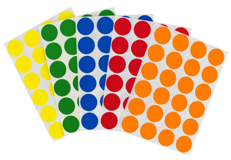 ChromaLabel 3/4 Inch Circle Stickers, Removable Dot Labels, Round Colored Stickers for Arts and Crafts - 5 Assorted Standard Colors, 1200 Pieces of Dots - Image 1